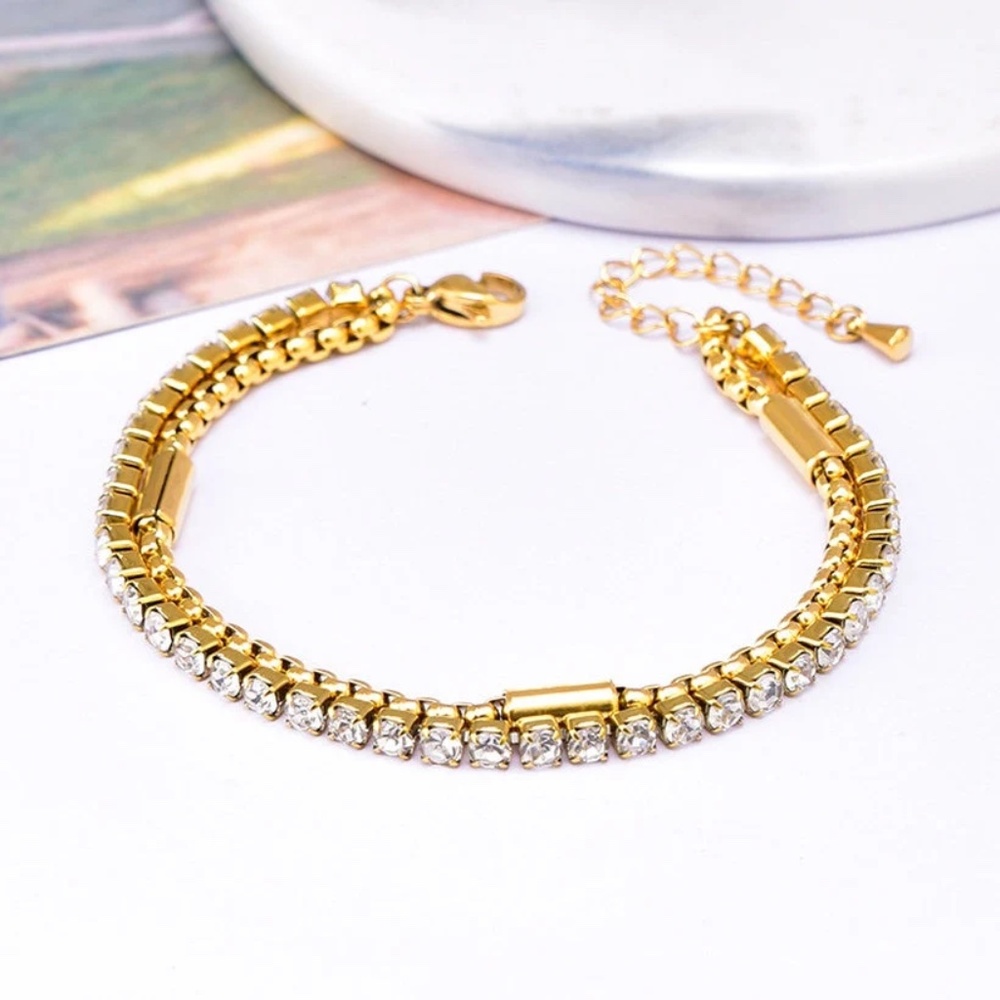 Layered Gorgeous 18KT Gold Plated Beaded Tube Bracelet, Tennis Bracelet